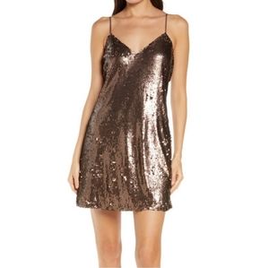 L'Agence Elora Sequin Mini Dress Rose Gold Copper Size 4